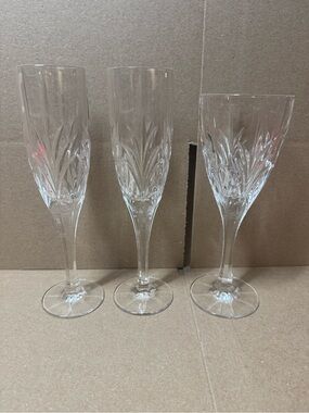 Block Crystal Aura Champagne Glasses & Water Goblet-3 Pcs
